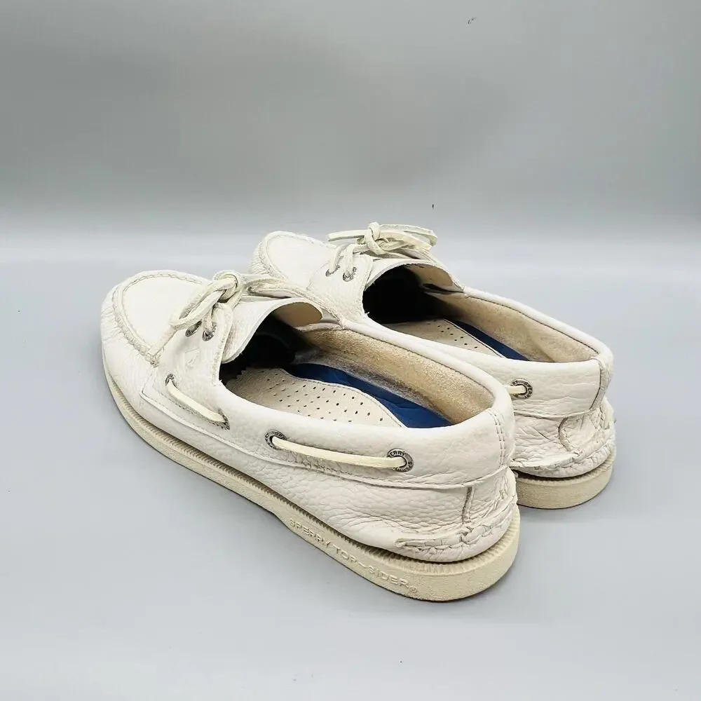 Sperry Shoes Mens 9 White Leather Top Sider Boat Moc Toe Casual Comfort Nautical